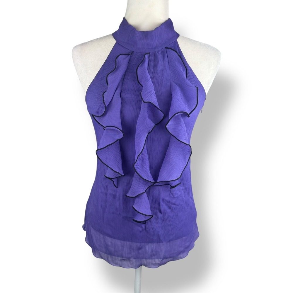 IN San Francisco Halter Top Womens Size Small Ruffle Purple Chiffon Regency Y2K